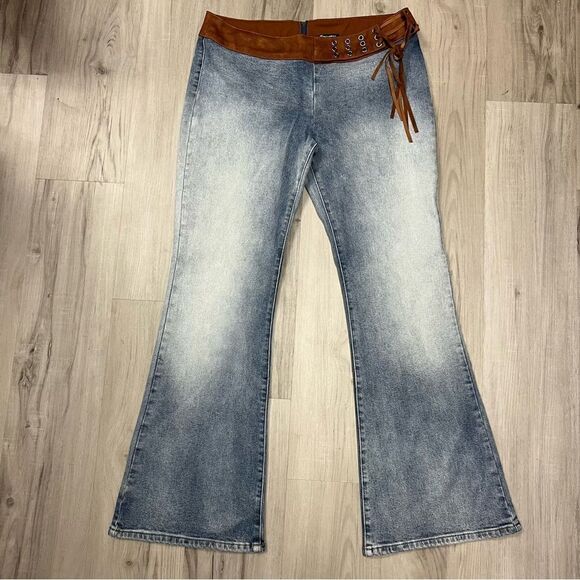 Generation Kiss x Dolls Kill stretchy flare jeans brown fringe Cowboy sz XL - Picture 1 of 13